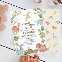 Festa de aniversário de aquarela do dinossauro