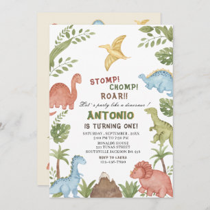Convites Festa de aniversário de aquarela do dinossauro