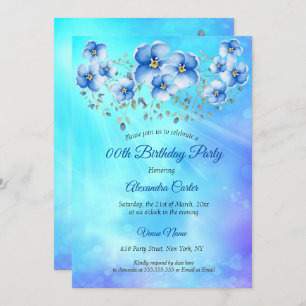 Convites Festa de aniversário de Aquarela Floral Azul