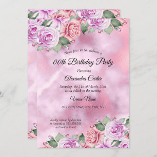 Convites Festa de aniversário de Aquarela Floral Púrpura ro