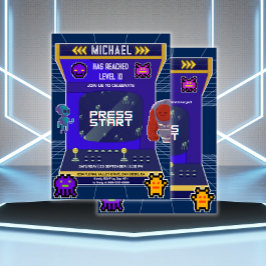 Convites Festa de aniversário de Arcade de Vídeo de Pixels 