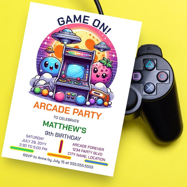Convites Festa de aniversário de Arcade Retro (Get ready to step back in time with this customizable fun retro arcade birthday party invitation.)