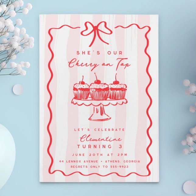 Convites Festa de aniversário de Arco rosa do Cupcake de Ch (Criador carregado)