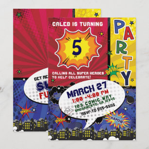 Convites Festa de Aniversário de Arte Pop de Quadrinhos
