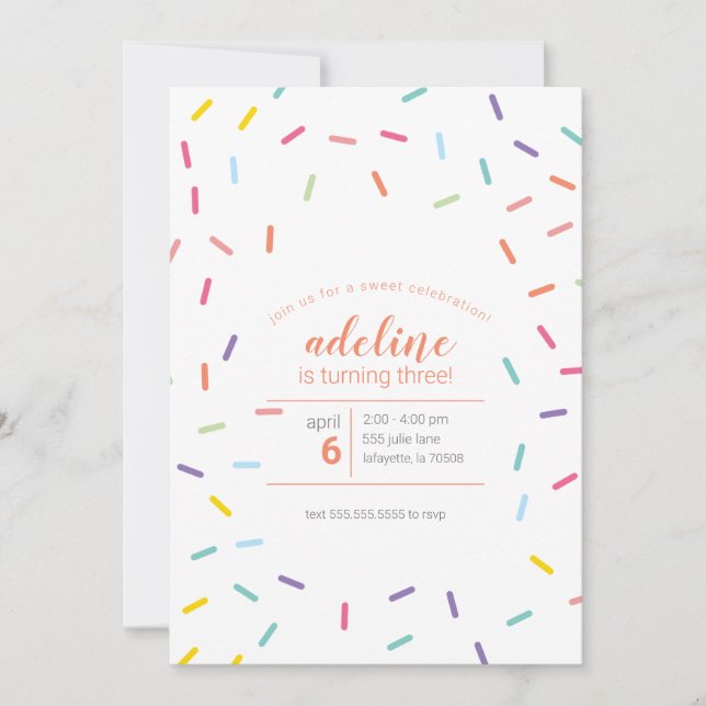 Convites Festa de aniversário de aspersão doce (Frente)