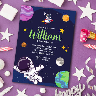 Convites Festa de Aniversário de Astronauta Espacial para Q