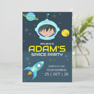 Convites Festa de Aniversário de Astronauta Galáxia Espaço