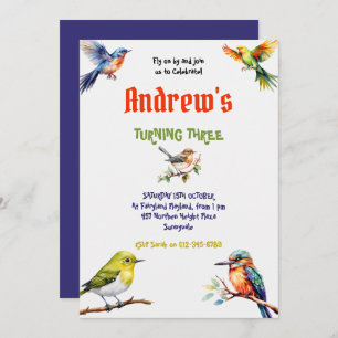 Convites Festa de aniversário de aves coloridas com aquarel