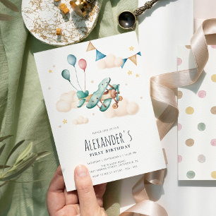 Convites Festa de aniversário de avião Vintage Watercolor