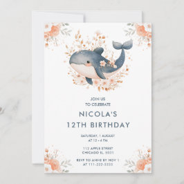 Convites Festa de aniversário de Baleia Floral Cura