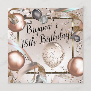 Convites Festa de aniversário de balões cor-de-rosa e brilh