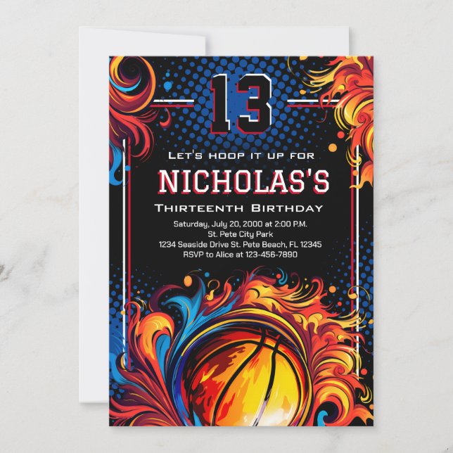 Convites Festa de aniversário de basquete (Frente)