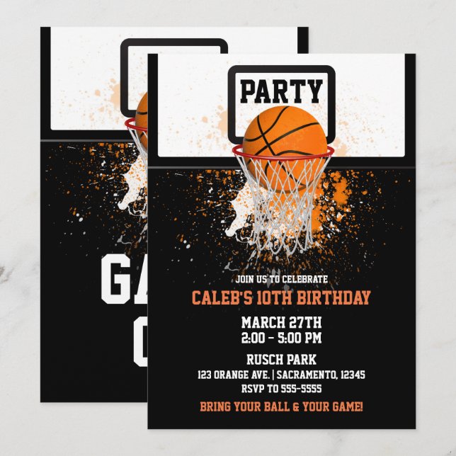 Convites Festa de Aniversário de Basquete e Esportes com Ar (Frente/Verso)