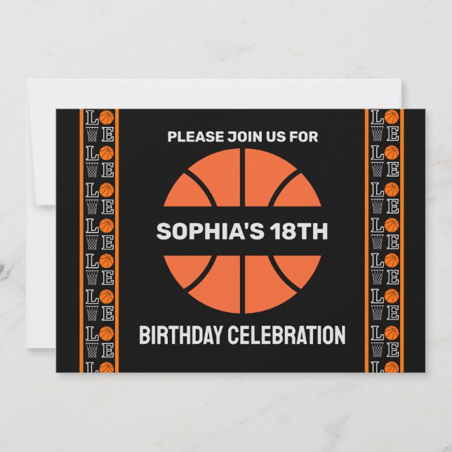 Convites Festa de aniversário de basquete, jogador de basqu (Frente)