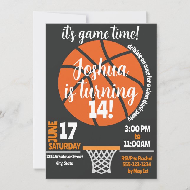 Convites Festa de aniversário de basquete personalizada (Frente)