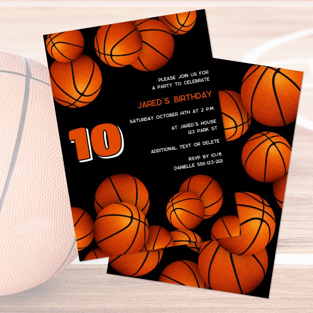 Convites festa de aniversário de basquete personalizada par (front and back)