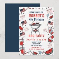 Festa de Aniversário de BBQ de 4 de Julho Desenhad