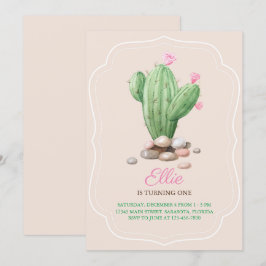 Convites Festa de aniversário de Beige Cactus Moderno