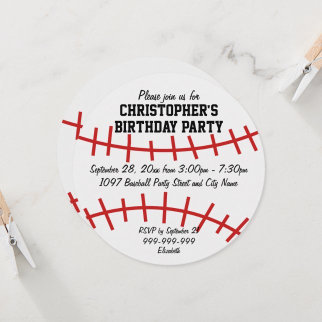 Convites Festa de aniversário de beisebol (Frente/Verso In Situ)