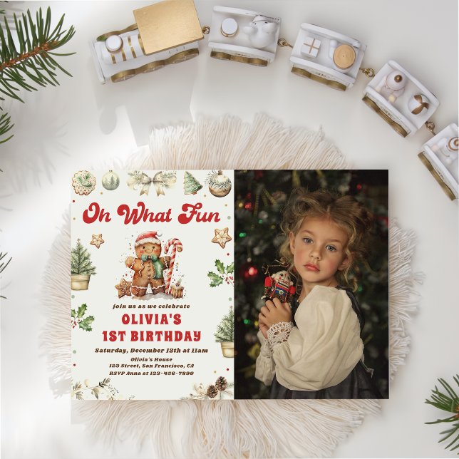 Convites Festa de aniversário de Biscoito de Natal Verde Oh (Criador carregado)