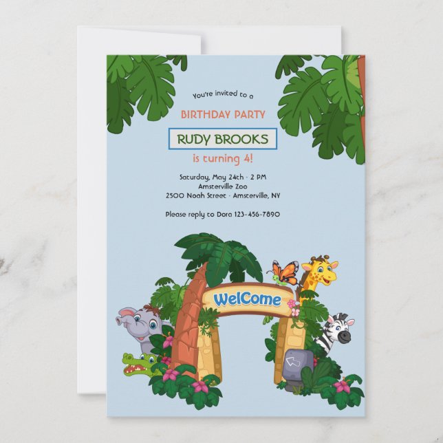 Convites Festa de aniversário de Boas-vindas do Zoo (Frente)