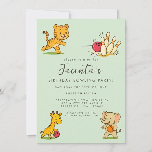 Convites Festa de Aniversário de Boliche com Dez Pinos para (Frente)