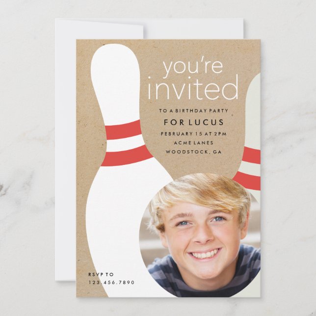 Convites Festa de aniversário de boliche de Fotografias par (Frente)