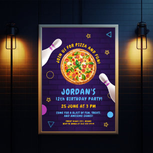 Convites Festa de aniversário de Boliche de pizza