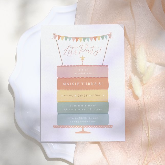 Convites Festa de aniversário de Bolo da Camada Arco-Íris (Criador carregado)