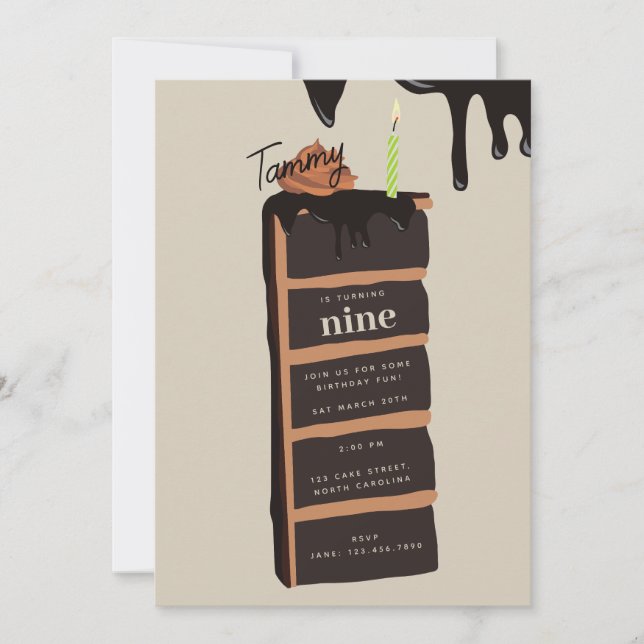 Convites Festa de aniversário de Bolo de Chocolate (Frente)