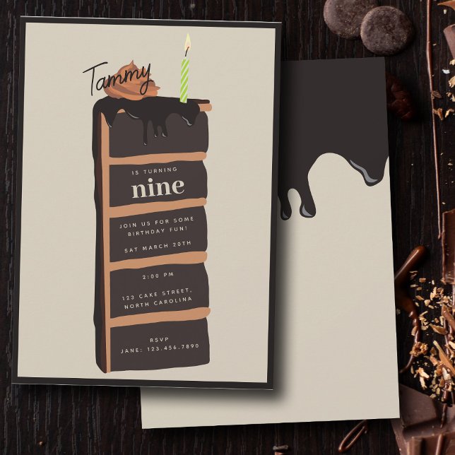 Convites Festa de aniversário de Bolo de Chocolate (Chocolate Birthday Cake Birthday Party Invitation)