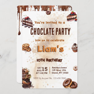 Convites Festa de aniversário de bolo de chocolate doce mod