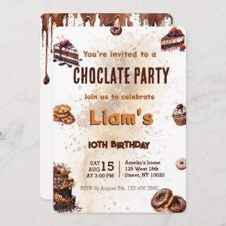 Convites Festa de aniversário de bolo de chocolate doce mod