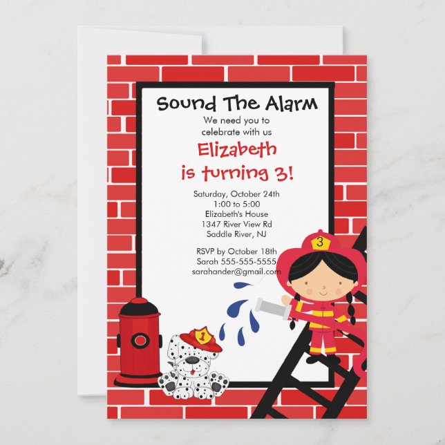 Convites Festa de aniversário de Bombeiro (Frente)