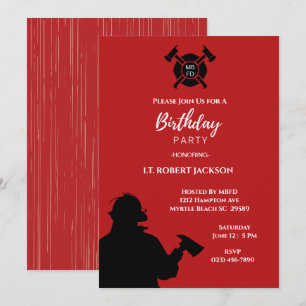 Convites Festa de aniversário de Bombeiros Pretos Vermelho