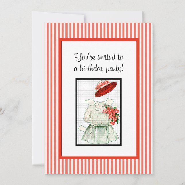 Convites Festa de aniversário de Boneca de Papel (Frente)