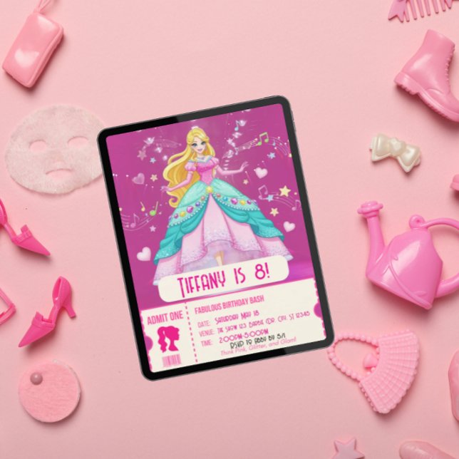 Convites Festa de aniversário de bonecas rosa fabulosa (Criador carregado)
