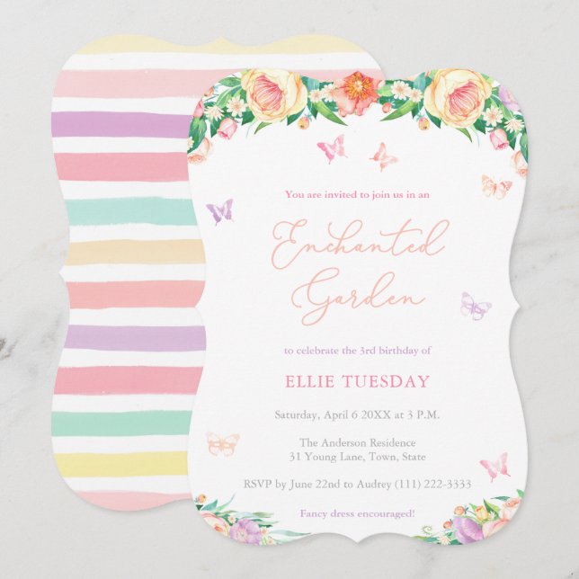 Convites Festa de aniversário de borboleta de jardim entona (Frente/Verso)