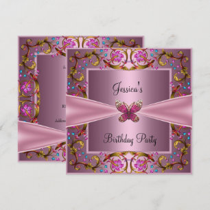 Convites Festa de aniversário de borboleta rosa