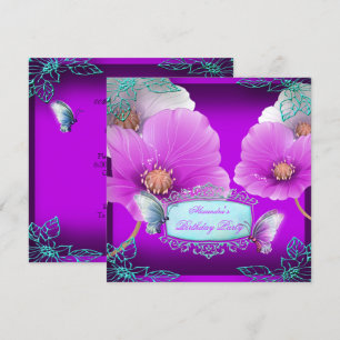 Convites Festa de Aniversário de Borboleta Roxa Rosa Azulad