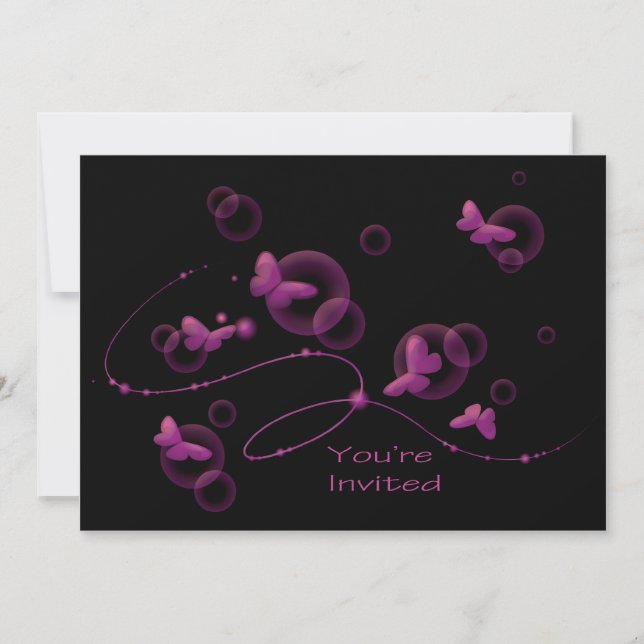 Convites Festa de aniversário de borboletas de neto rosa qu (Frente)