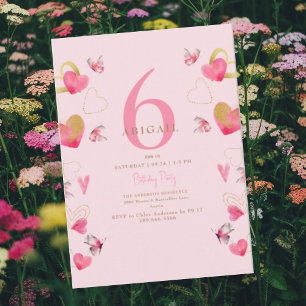 Convites Festa de aniversário de Borboletas e Corações Rosa