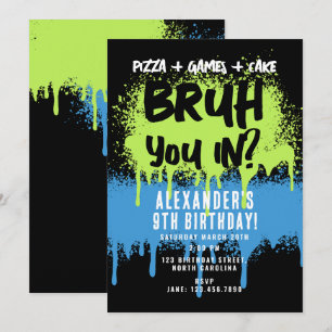 Convites Festa de aniversário de Bruh Boy Neon Grafite Azul