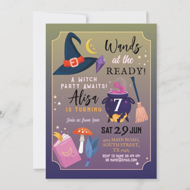 Convites Festa de aniversário De Bruxas A Rosa (Frente)