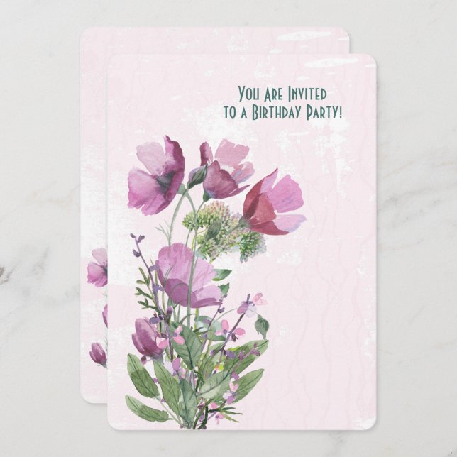 Convites Festa de aniversário de buquê cor-de-rosa (Frente/Verso)