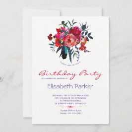 Convites Festa de aniversário de buquê de aquarelas chic fl