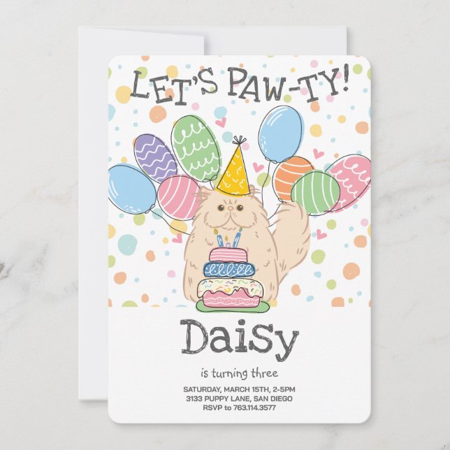 Convites Festa de aniversário de Cabelos de Gato Persa (Frente)