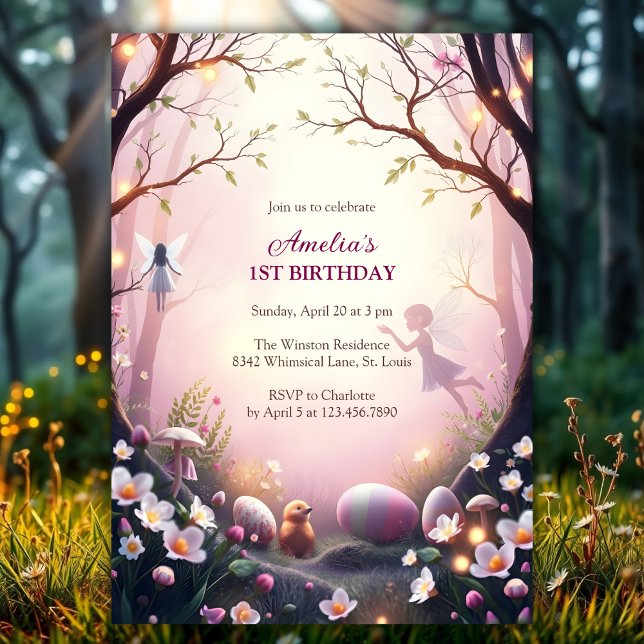 Convites Festa de aniversário de Caça de Ovos de Páscoa de  (Magical Fairy Easter Egg Hunt Birthday Party Invitation)