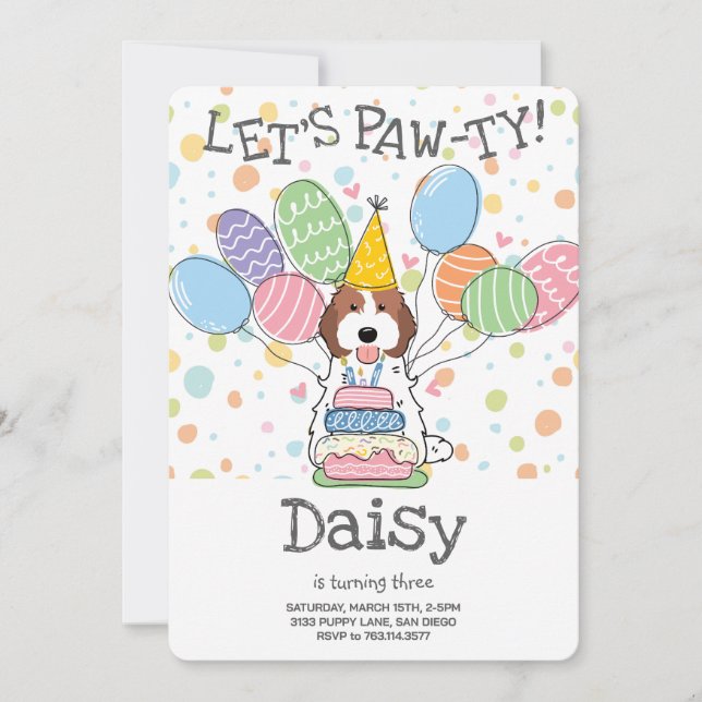 Convites Festa de aniversário de Cachapó Branco Castanho Ca (Frente)