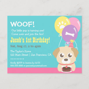 Convites Festa de Aniversário de Cachorrinho Fofo e Balões